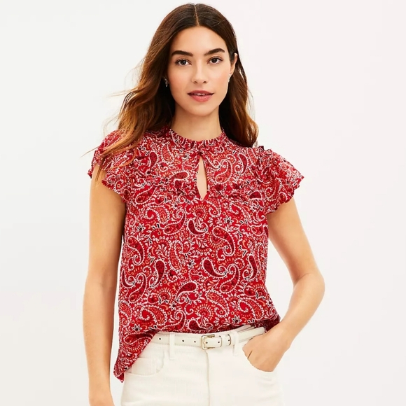 LOFT Tops - LOFT NWT Paisley Ruffle Flutter Sleeve Top - M